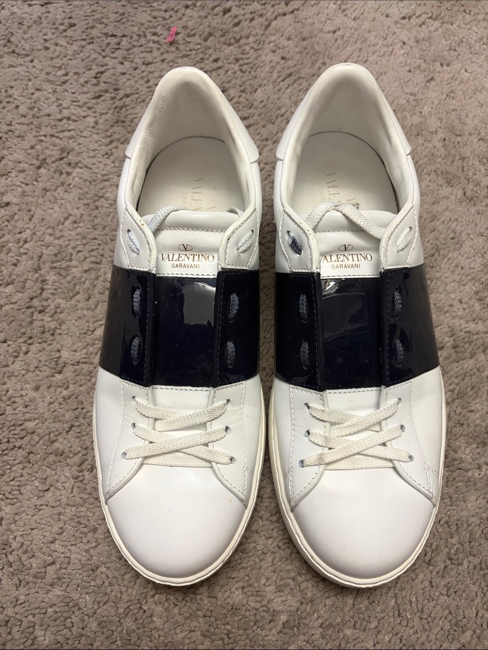 Men’s Valentino White Sneakers with Black Patent Band